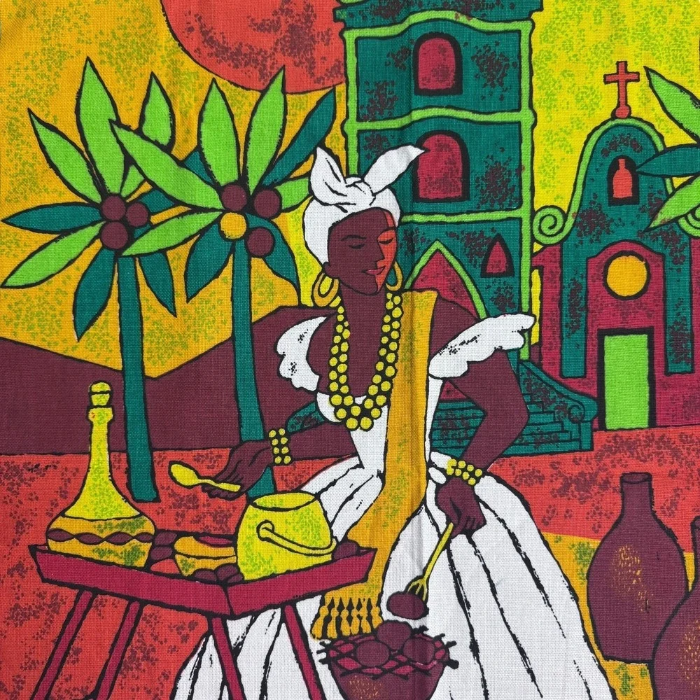 Vintage 1974 Linen Calendar Tea Towel Wall Art Baiana Brazil Latin America
